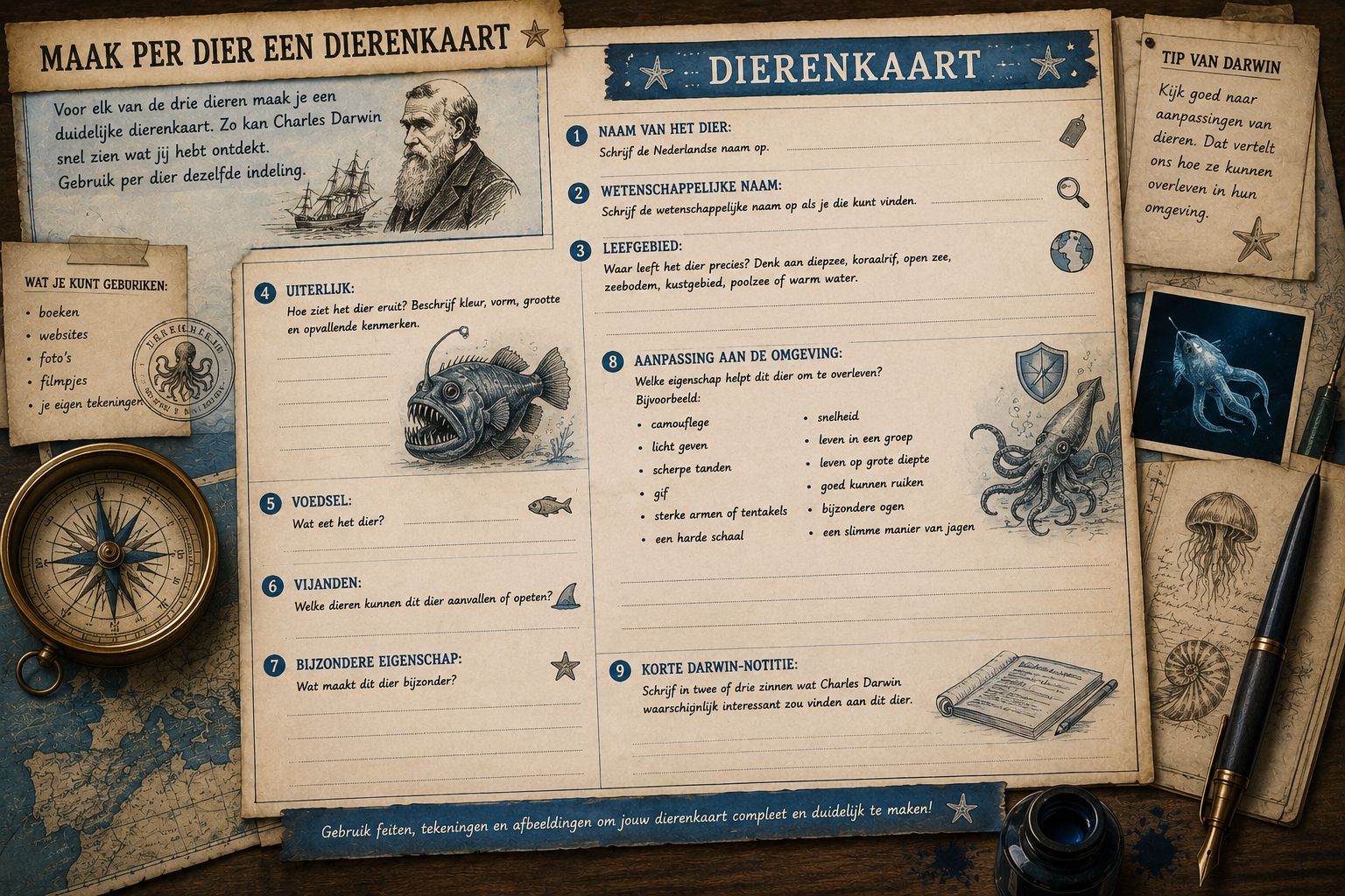 Voorbeeld van een dierenkaart voor een zeedier
