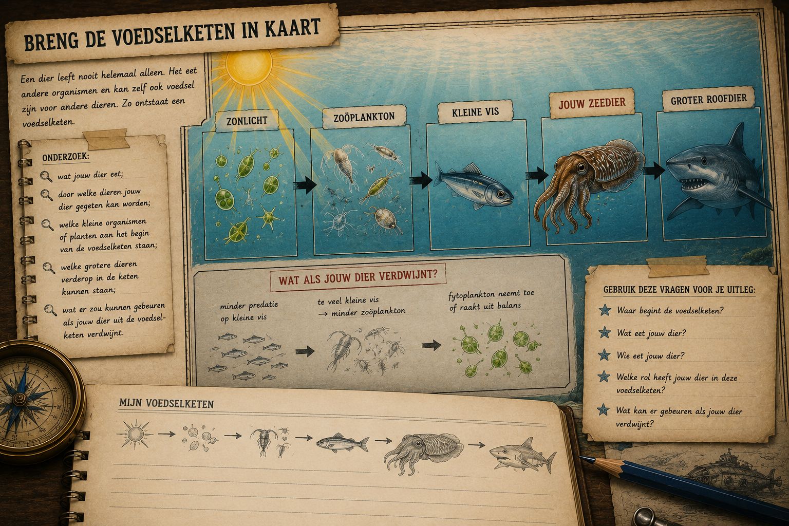Voorbeeld van een voedselketen onder water